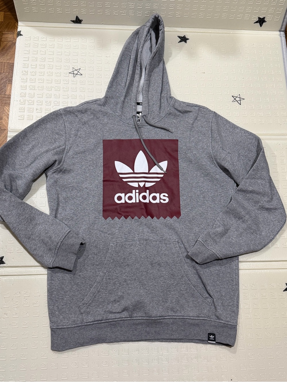 Unisex adidas Grey Hoodie with Maroon Trefoil Square